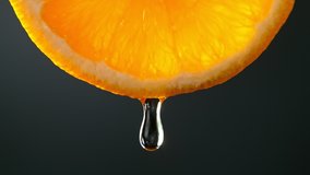 Super Slow Motion Macro Shot of Water Drop Falling from Fresh Orange Slice on Black at 1000fps. - Powered by Shutterstock - Get 15% off with code: PIKWIZARD15