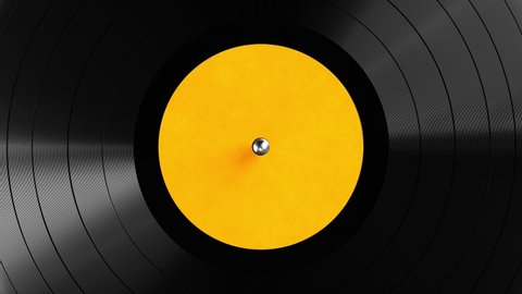 Realistic seamless looping 3D animation of the yellow label vinyl record rendered in UHD