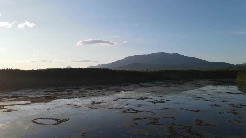 Aerial view of beautiful lake and forrest at Mount Katahdin, Baxter State Park