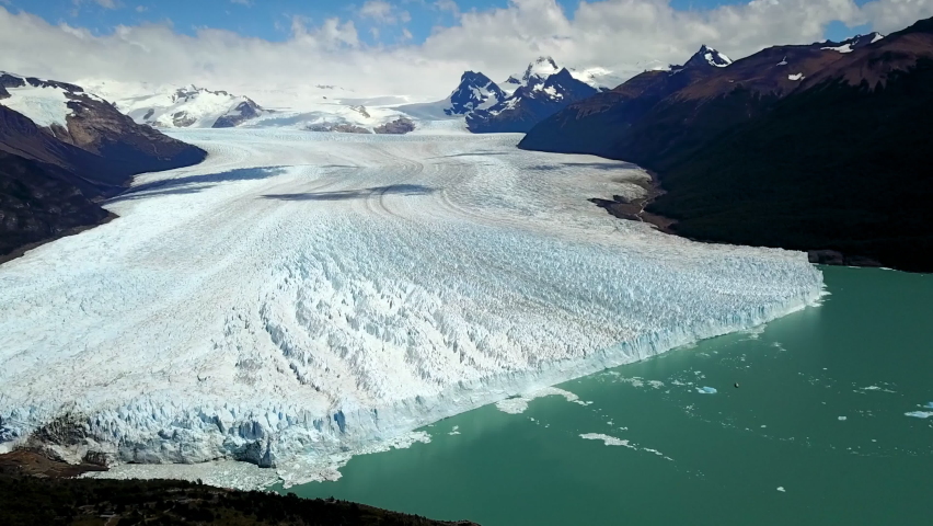 Aerial - Perito Moreno Glacier in Patagonia, Argentina, high angle wide shot