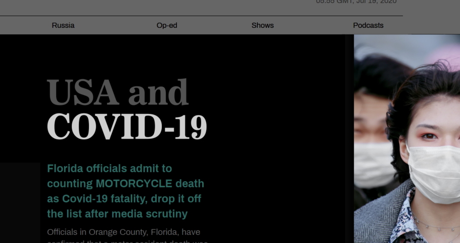 Viral Covid-19. Deadly coronavirus coverage. Seamless loop background. Zoom word closeup. News concept keyword. Alert. Fear. Corona virus. Panic danger headline. Close-up highlight text. Health care.