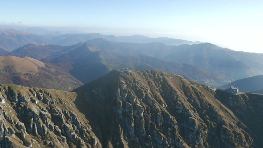 Rocky Mountain Peaks in Swiss Alps Panoramic Landscape, Aerial