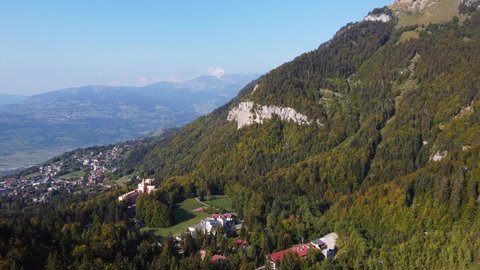 Aerial view of Passy and Arve valley in the french Alps, Haute Savoie.