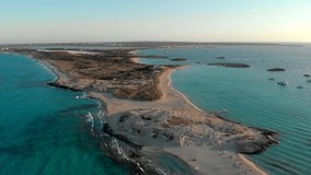 Drone video of the sunset in Illetes beach, Formentera
