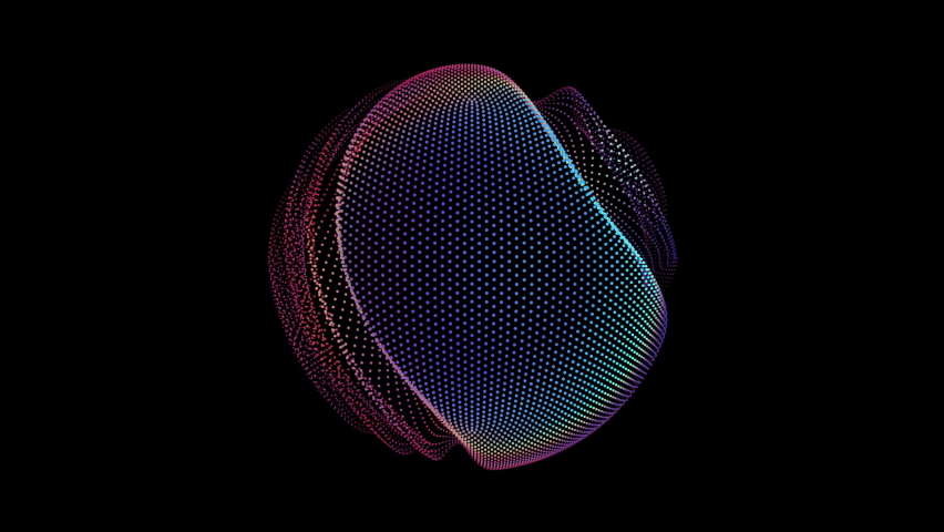 Looped distortion waves on abstract sphere of particles. Digital data splash of spherical point array. Futuristic glitch UI element Royalty-Free Stock Footage #1070023834