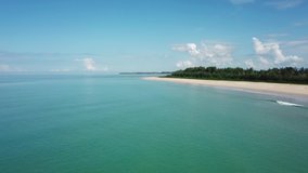 Aerial video of beauty deserted beach cape and calm sea in Thailand, 4k