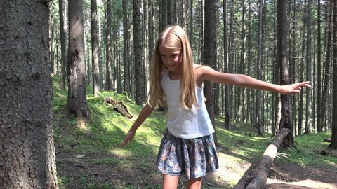 Kid Forest Walking On Tree Log Stock Footage Video (100% Royalty-free ...