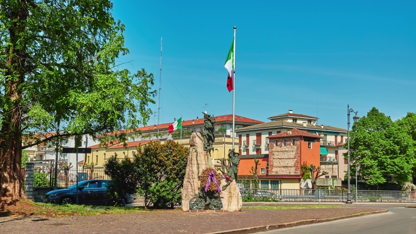 Monument to Bersaglieri on Largo Volfango Goethe, Vicenza, Italy.