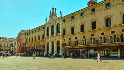 VICENZA, ITALY - APRIL 22 2018: church of San Vincenzo is a historic Catholic place of worship in Vicenza, Italy. Facade looks onto Piazza dei Signori, in front of the Palladian Basilica.