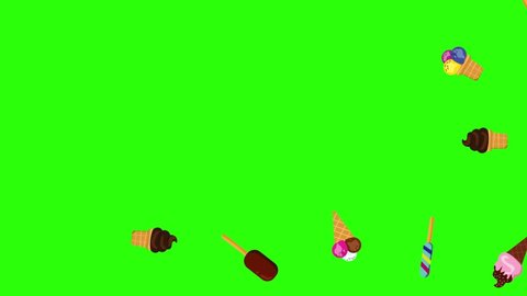 Group of ice cream animation on green screen chroma key, decorative flat design