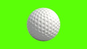 Side on view of a 3D golf ball rolling from left to right. Standard white golf ball in a continuous roll perfect for sports advertising. 4K clip at 30fps for smooth motion with a green screen.