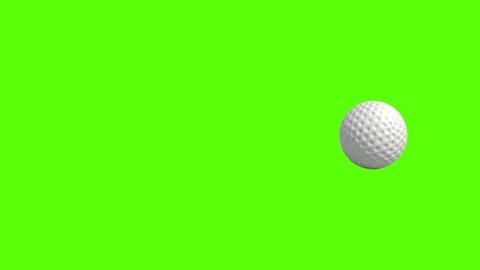 Side on view of a 3D golf ball rolling from left to right. Standard white golf ball in a continuous roll perfect for sports advertising. 4K clip at 60fps for smooth motion with a green screen.