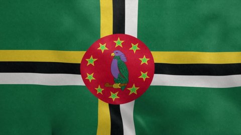 National flag of Dominica blowing in the wind. Seamless loop
