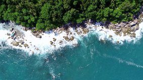 Aerial view Drone video Flying around seashore Beautiful sea in summer season located at Phuket island Thailand Concept travel and business tour website background