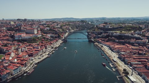 Aerial View of Porto, Oporto, Riverside, Old Town, Portugal