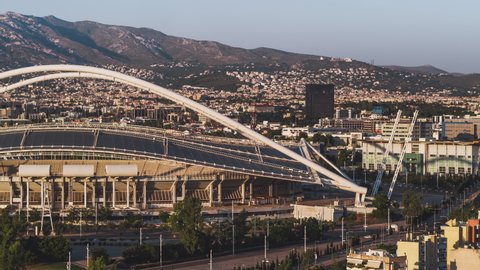 Athens, Greece - circa 2019 - Aerial View Shot of Athens, Olympic Complex, Greece