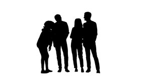 Silhouette Young happy people chatting, telling funny things, joking, laughing, full size video