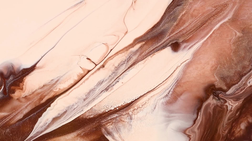 Fluid art painting video, abstract acrylic texture with flowing effect. Liquid paint mixing backdrop with splash and swirl. Detailed background motion with brown, beige and white overflowing colors. | Shutterstock HD Video #1070072548
