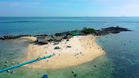 Aerial view Nature sea. Turquoise Sea and White beach sand in copy space, Aerial view of drone, Seawater clear and blue green. Nature in Khai Island. At Khai island, Phuket, Thailand.
