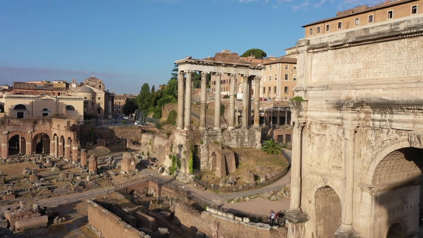 The beauties of the Roman Forum in the Colosseum park in Rome.
Aerial view of the Imperial Forums | Shutterstock HD Video #1070084395