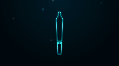 Glowing neon line Marijuana joint, spliff icon isolated on black background. Cigarette with drug, marijuana cigarette rolled. 4K Video motion graphic animation.