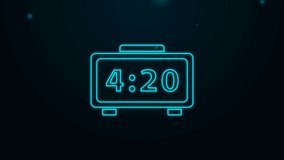 Glowing neon line Digital alarm clock icon isolated on black background. Electronic watch alarm clock. Time icon. 4K Video motion graphic animation. - Powered by Shutterstock - Get 15% off with code: PIKWIZARD15