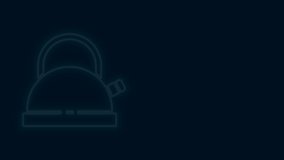 Glowing neon line Kettle with handle icon isolated on black background. Teapot icon. 4K Video motion graphic animation.