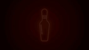 Glowing neon line Bowling pin icon isolated on black background. 4K Video motion graphic animation.