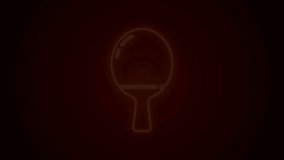 Glowing neon line Racket for playing table tennis icon isolated on black background. 4K Video motion graphic animation.