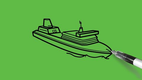 Drawing a decent tiny ferry with colour combination on abstract green background
