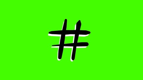 Hash sign, also called pound sign, number sign or octothorpe. Frame by frame hand drawn animation on green background.