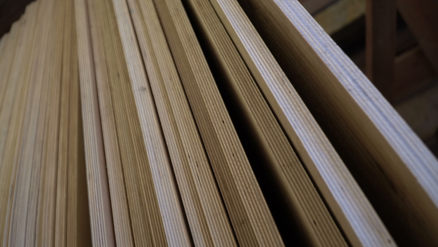 Plywood in stock. Sheet building material for the construction of partitions. Wooden plywood for building a house. Royalty-Free Stock Footage #1070111239