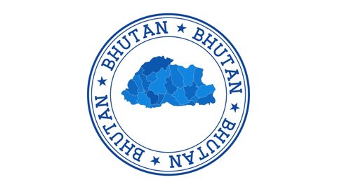 Bhutan intro. Badge with the circular name and map of country. Bhutan round logo animation.