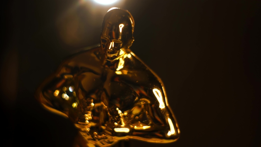Los Angeles, California  United States - March 26th 2021 : Cinematic Oscars Film Award Statue Rotates, 4K