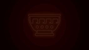 Glowing neon line Greek ancient bowl icon isolated on black background. Antique amphora with patterns collection. Ancient Greece bowl. 4K Video motion graphic animation.