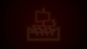 Glowing neon line Ancient Greek trireme icon isolated on black background. 4K Video motion graphic animation.