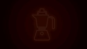 Glowing neon line Coffee maker moca pot icon isolated on black background. 4K Video motion graphic animation.