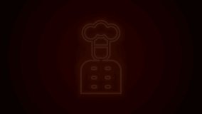 Glowing neon line Italian cook icon isolated on black background. 4K Video motion graphic animation.