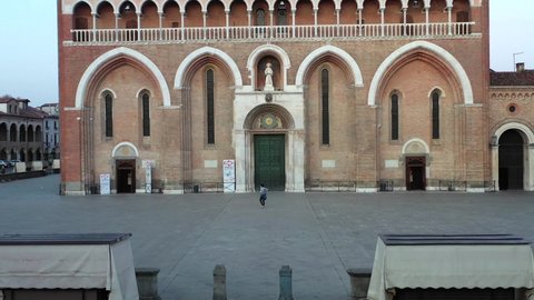 Padua, Veneto, Italy. Prato della Valle, the Abbey of Santa Giusta and the Basilica of Sant'Antonio.
Aerial shot with drone of the historic center of Padua