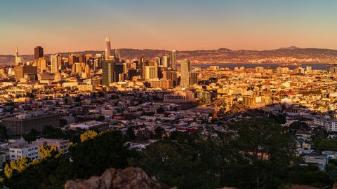 Downtown San Francisco skyline Day to Night Time lapse