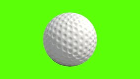 Side on view of a 3D golf ball rolling from left to right. Standard white golf ball in a continuous roll perfect for sports advertising. 4K clip at 60fps for smooth motion with a green screen. 