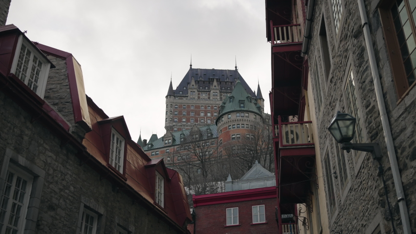 Beautiful View Of Chateau Frontenac In Quebec Canada - tilt up meium shot