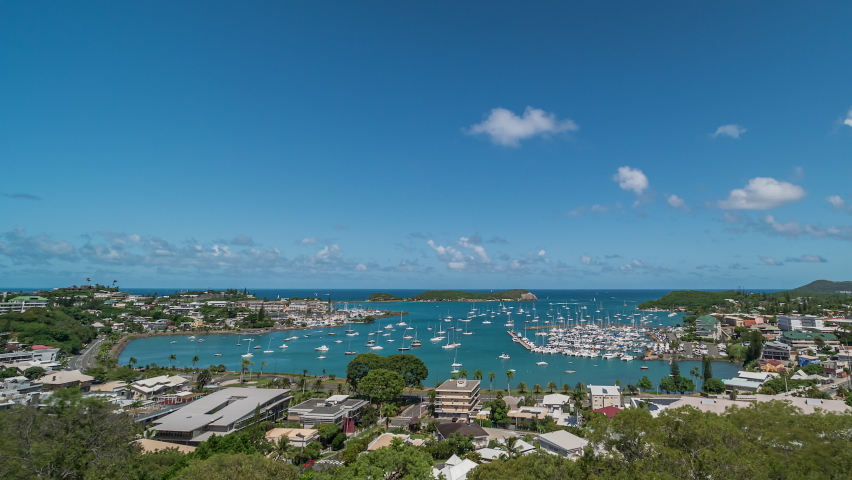 Timelapse of Orphanage Bay Nouméa, New Caledonia. Street and boat traffic.