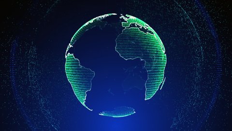 Globe news animation maps background Technology Background detailed globe. 3D Visualization Processor Power. Colorful Blue-Green Digitalization Process. Data Transmission Futuristic Industry world map