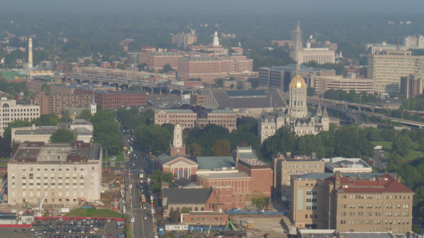 Busy street and commercial buildings in Hartford