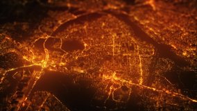 Beautiful aerial cityscape view of the city. Abstract night city view with traffic jams rays. Techno mega city. Urban, big data, business and futuristic visual technology concept. 3d animation of 4K - Powered by Shutterstock - Get 15% off with code: PIKWIZARD15