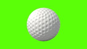 Side on view of a 3D golf ball rolling from right to left. Standard white golf ball in a continuous roll perfect for sports advertising. 4K clip at 30fps for smooth motion with a green screen.