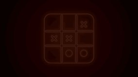 Glowing neon line Tic tac toe game icon isolated on black background. 4K Video motion graphic animation.