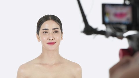 Beauty concept of 4k Resolution. The photographer was taking pictures of Asian models on a white background.