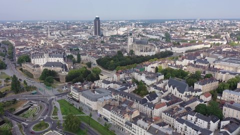 Aerial view of Nantes town, one of main north-western French metropolitan agglomerations
